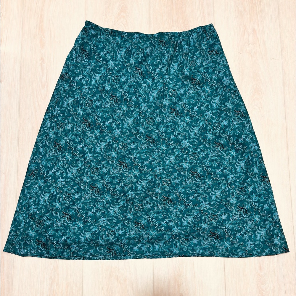 Vintage 90s Rikki J. New York Teal Patterned Skirt Size Large
